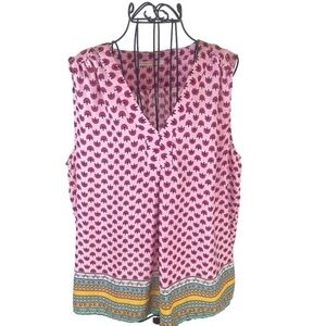 Pink Mixed Print Boho Sleeveless Blouse Violet and Claire Feminine Girly Gypsy L